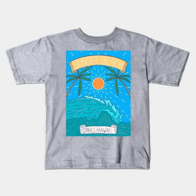 Sunset Beach Oahu Hawii Kids T-Shirt by Yeaha
